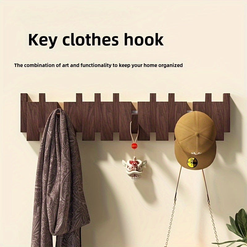 Foldable Piano Key Wooden Wall Hooks – Solid Wood 6-Hook Coat Rack, Space-Saving Entryway Hanger in Natural or Walnut