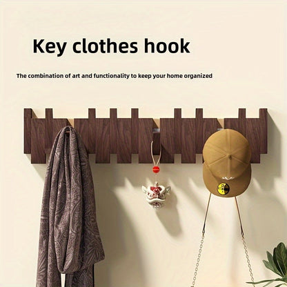 Foldable Piano Key Wooden Wall Hooks – Solid Wood 6-Hook Coat Rack, Space-Saving Entryway Hanger in Natural or Walnut