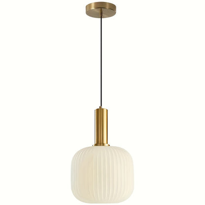 Modern Ribbed Glass Pendant Light – Striped Glass Shade with Polished Brass Finish, Kitchen Island & Dining Hanging Lamp