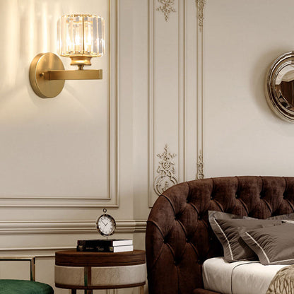 Modern Crystal Glass & Iron Wall Sconce – Round or Square Luxury Wall Light in Black or Gold, 15 x 24 cm, Bedroom & Hallway