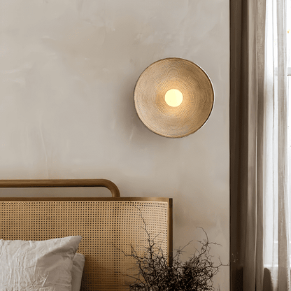 Rustic Handcrafted Wood-Look Circular Wall Sconce – LED Bulb Included, Warm or Cool White Wall Light for Bedroom & Dining