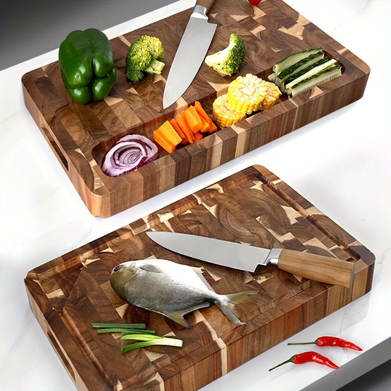 Premium End-Grain Acacia Wood Cutting Board – Knife-Friendly Solid Wood Chopping Block, Moisture-Resistant Kitchen Board