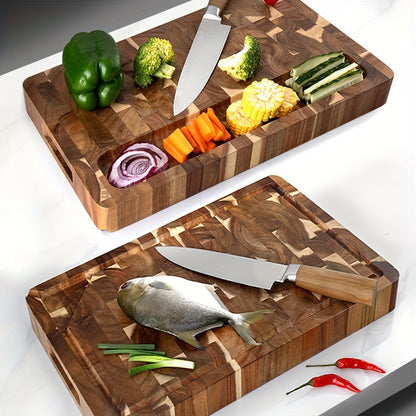 Premium End-Grain Acacia Wood Cutting Board – Knife-Friendly Solid Wood Chopping Block, Moisture-Resistant Kitchen Board
