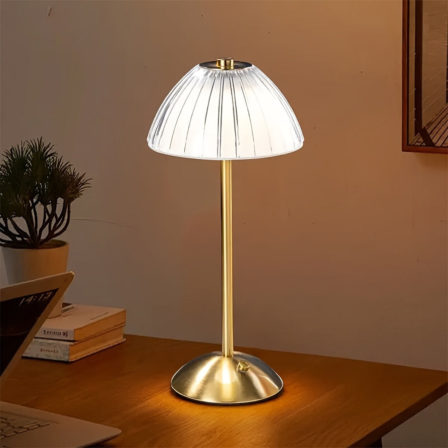 Golden Touch Rechargeable Table Lamp – Cordless Ribbed Acrylic Crystal-Style LED Lamp with 3 Light Modes for Bedside & Dining