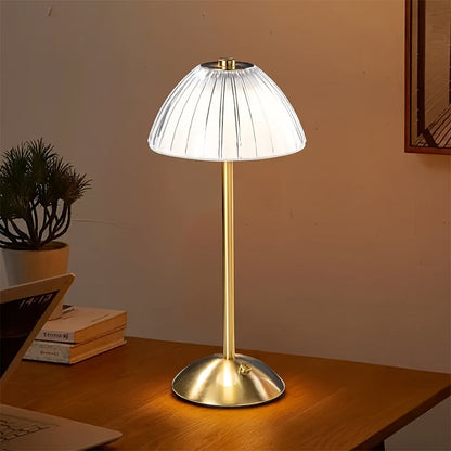 Golden Touch Rechargeable Table Lamp – Cordless Ribbed Acrylic Crystal-Style LED Lamp with 3 Light Modes for Bedside & Dining