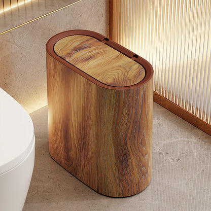 Marble Pattern Lidded Trash Can – Compact Oval Bathroom & Kitchen Waste Bin, 29 x 29 x 14.5 cm, Easy-Clean Plastic