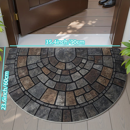 Half-Circle Mosaic Door Mat – Non-Slip Semi-Round Indoor Outdoor Entryway Rug, 100% Polyester, 45x75 or 60x90 cm