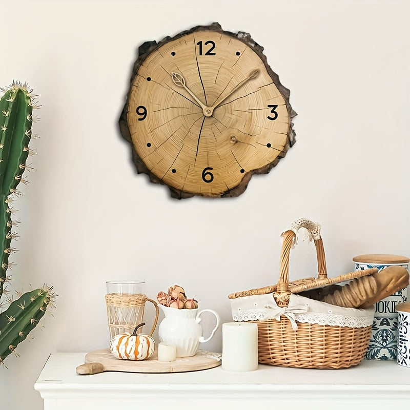Rustic Wood Slice Wall Clock – Silent Non-Ticking Natural Log-Inspired Clock, Farmhouse Cabin Decor for Living Room & Kitchen