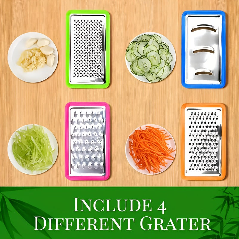 Bamboo Cutting Board with Built-In Storage Trays & Graters – Multifunctional Kitchen Prep Station with 4 Interchangeable Blades