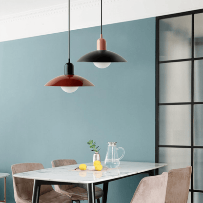 Macaron Bauhaus Dome Pendant Light – Two-Tone Colorful Modern Hanging Lamp for Kitchen, Dining, Kids Room & Cafe