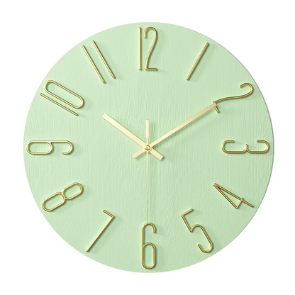 Elegant Modern Silent Wall Clock – Minimalist Pastel Clock with Gold Numerals, Non-Ticking Quartz for Living Room & Bedroom