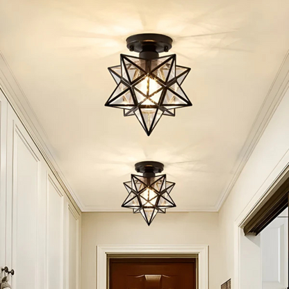 Xelio Star LED Ceiling Light – Geometric Star-Shaped Frosted Glass Fixture in Gold or Black for Bedroom, Hallway & Kids Room