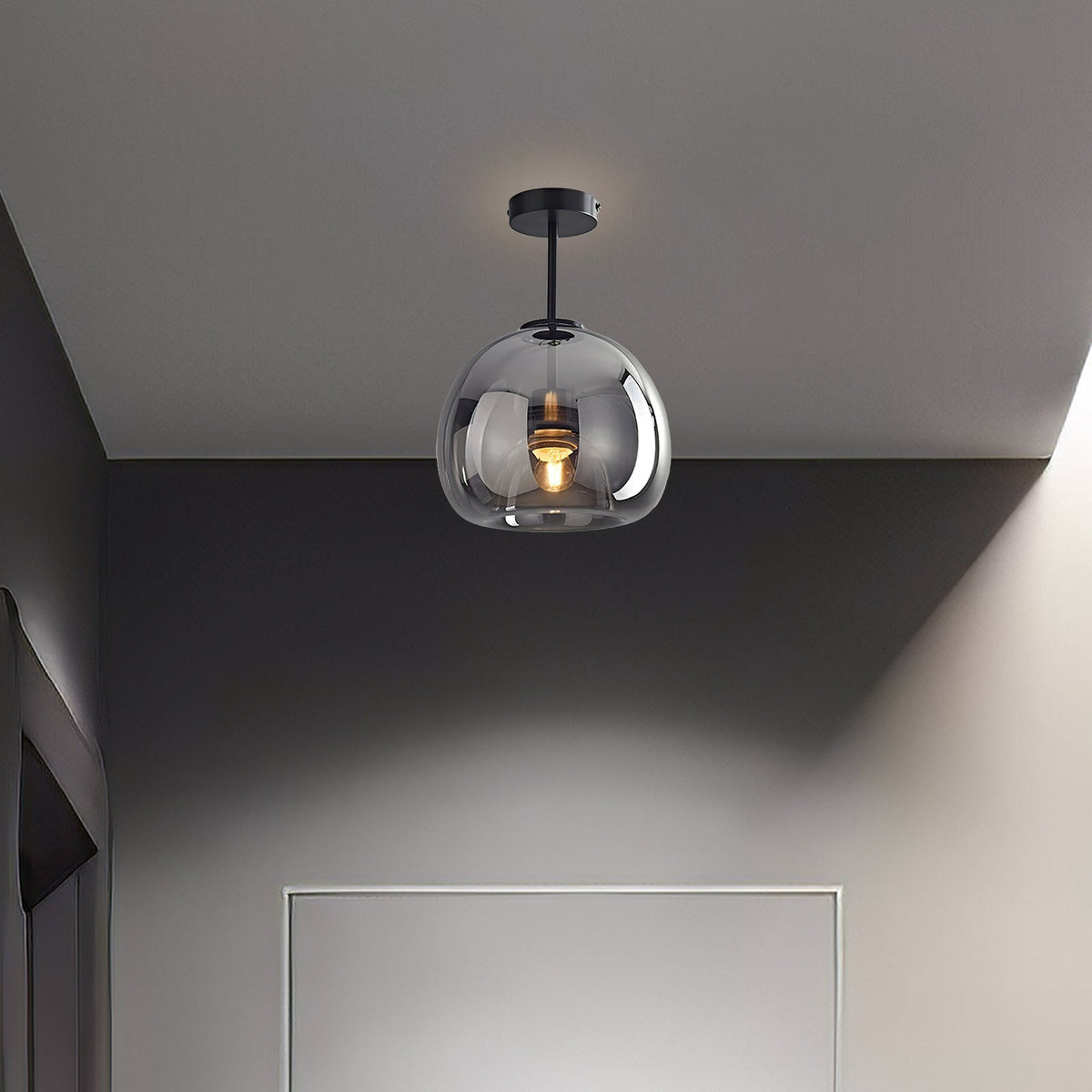Vintage Amber Bubble Glass Ceiling Light – Retro Mid-Century Semi-Flush Lamp in Gold or Black for Hallway, Bedroom & Dining
