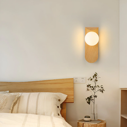 Icar Scandinavian LED Wall Lamp – Curved Wood & Frosted Glass Globe Wall Sconce, G9 Warm Light in Natural Wood or Walnut