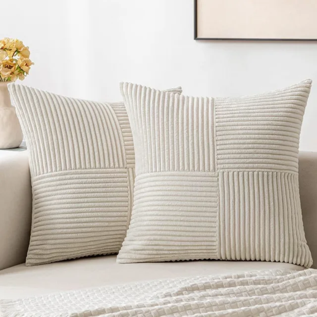 Luxury Corduroy Striped Cushion Covers – Soft Textured Throw Pillow Covers, Modern Decorative Sofa & Bed Pillowcases