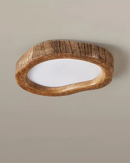 Le Halo Bois Wood-Effect LED Ceiling Light – Rustic Resin Flush Mount Lamp in S, M or L for Bedroom, Living Room & Hallway