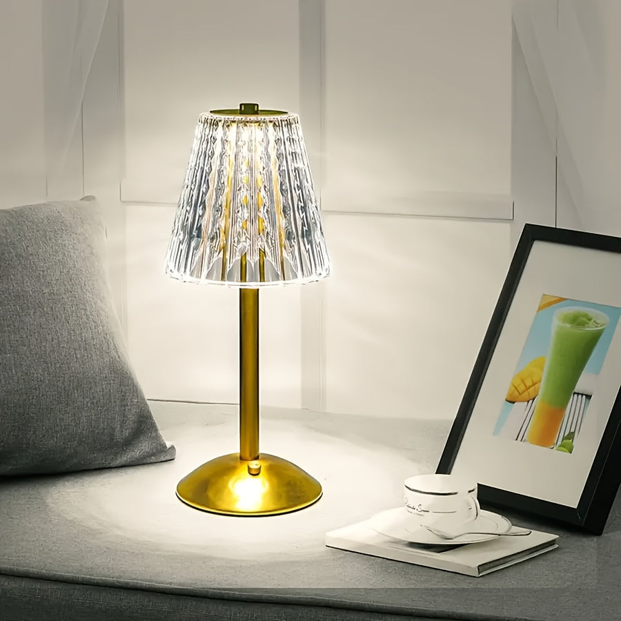 Elegant Crystal Touch Table Lamp – USB Rechargeable Cordless Faceted Shade Lamp with 3-Color Touch Dimming
