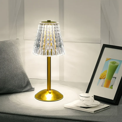 Elegant Crystal Touch Table Lamp – USB Rechargeable Cordless Faceted Shade Lamp with 3-Color Touch Dimming