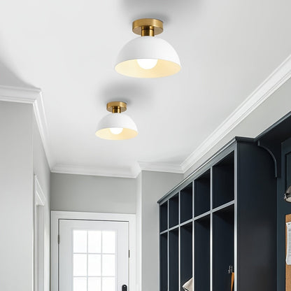 Compact Modern Semi-Flush Ceiling Lamp – Matte Metal Dome with Brass-Tone Details, 20 x 16 cm for Low Ceilings & Hallways