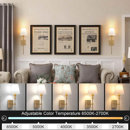 Rechargeable Wireless Wall Lights 2-Pack – Cordless No-Wiring Wall Sconces with 3 Light Colors, Rental-Friendly Easy Install