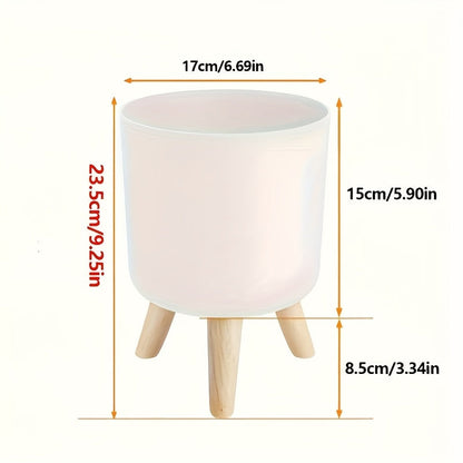 Modern Round Planter with Detachable Wooden Legs – Mid-Century Indoor & Outdoor Plant Pot in Black or White, 3 Sizes