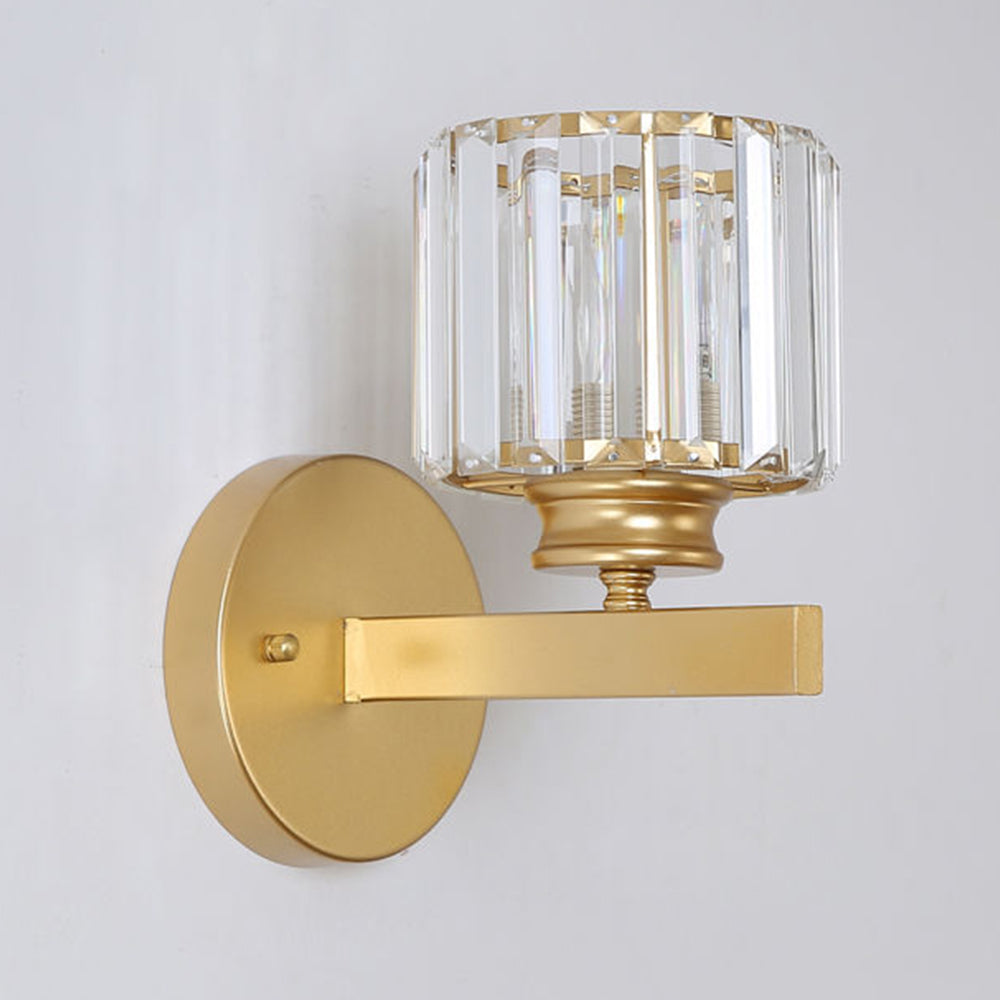 Modern Crystal Glass & Iron Wall Sconce – Round or Square Luxury Wall Light in Black or Gold, 15 x 24 cm, Bedroom & Hallway