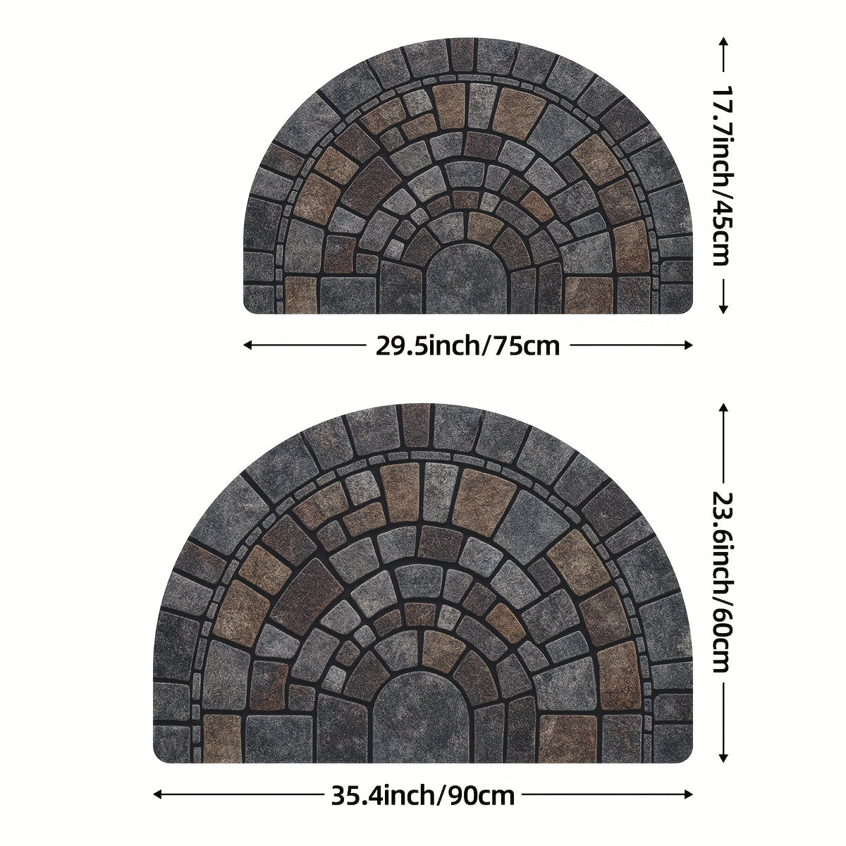 Half-Circle Mosaic Door Mat – Non-Slip Semi-Round Indoor Outdoor Entryway Rug, 100% Polyester, 45x75 or 60x90 cm