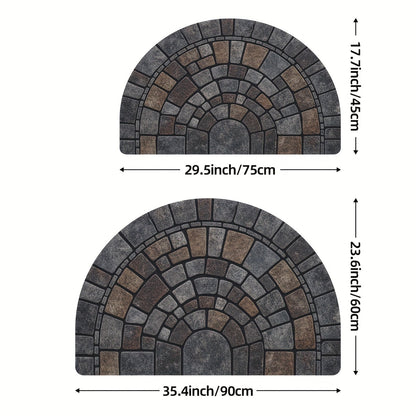 Half-Circle Mosaic Door Mat – Non-Slip Semi-Round Indoor Outdoor Entryway Rug, 100% Polyester, 45x75 or 60x90 cm