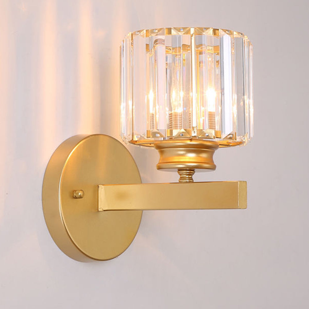 Modern Crystal Glass & Iron Wall Sconce – Round or Square Luxury Wall Light in Black or Gold, 15 x 24 cm, Bedroom & Hallway