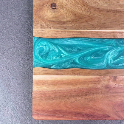 Resin River Acacia Wood Cutting Board – Handcrafted 46 x 23 cm Charcuterie & Cheese Serving Board with Blue Resin Design