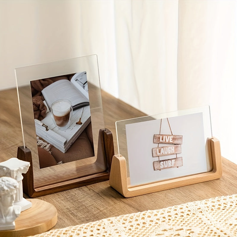 U-Shaped Acrylic & Wood Photo Frame – Modern Minimalist 6 Inch Picture Frame, Tabletop Display Gift