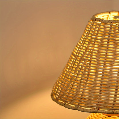 Handwoven Bamboo Desk Lamp – USB-Powered Boho Rattan Table Light with Natural Woven Shade for Bedroom & Reading Corner