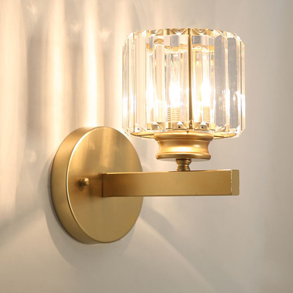 Modern Crystal Glass & Iron Wall Sconce – Round or Square Luxury Wall Light in Black or Gold, 15 x 24 cm, Bedroom & Hallway