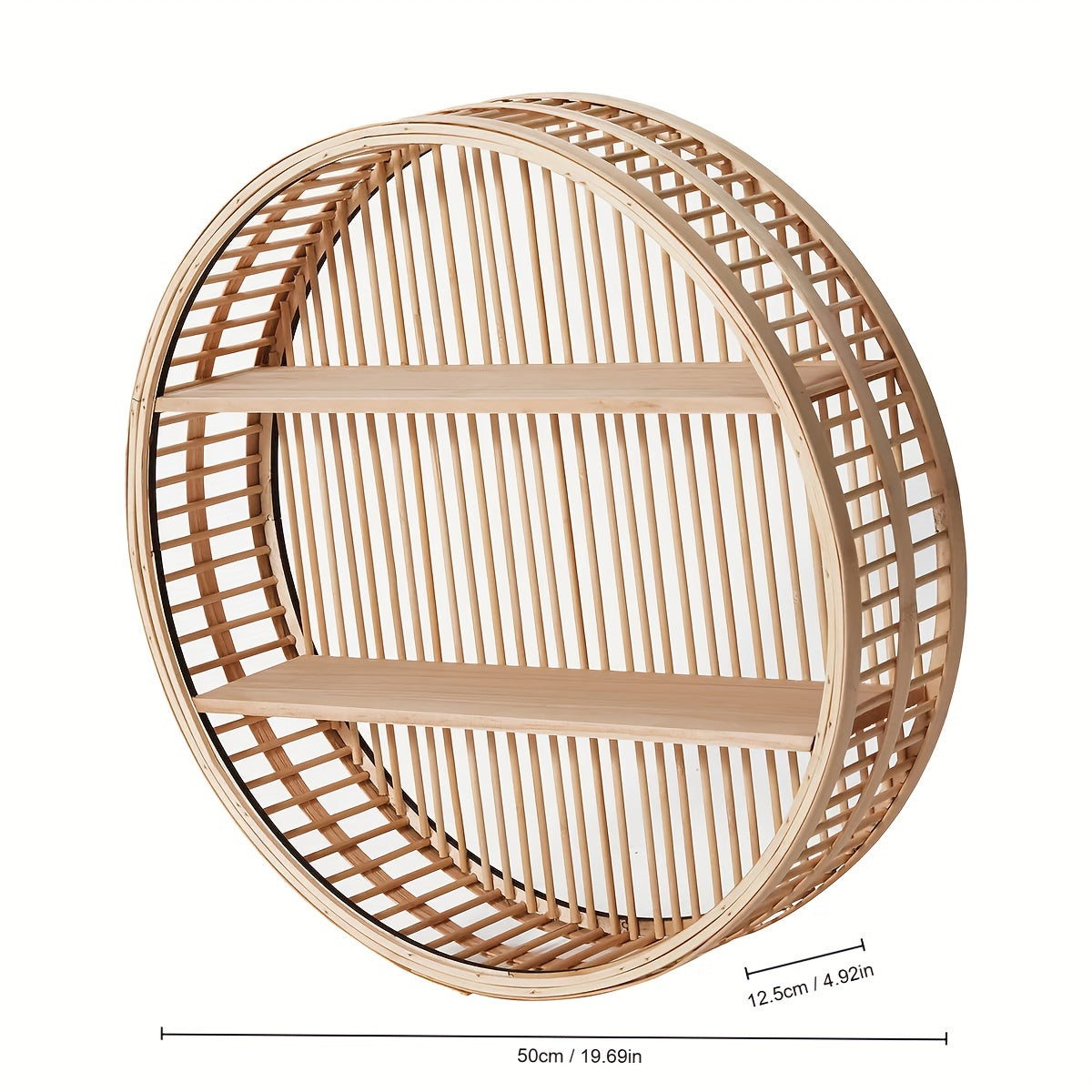Handmade Round Bamboo Wall Shelf – Boho 2-Tier Floating Organizer for Plants, Books & Decor in Living Room & Bathroom
