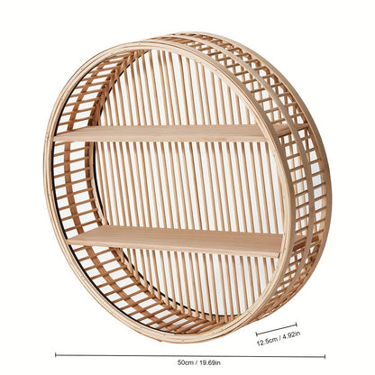 Handmade Round Bamboo Wall Shelf – Boho 2-Tier Floating Organizer for Plants, Books & Decor in Living Room & Bathroom