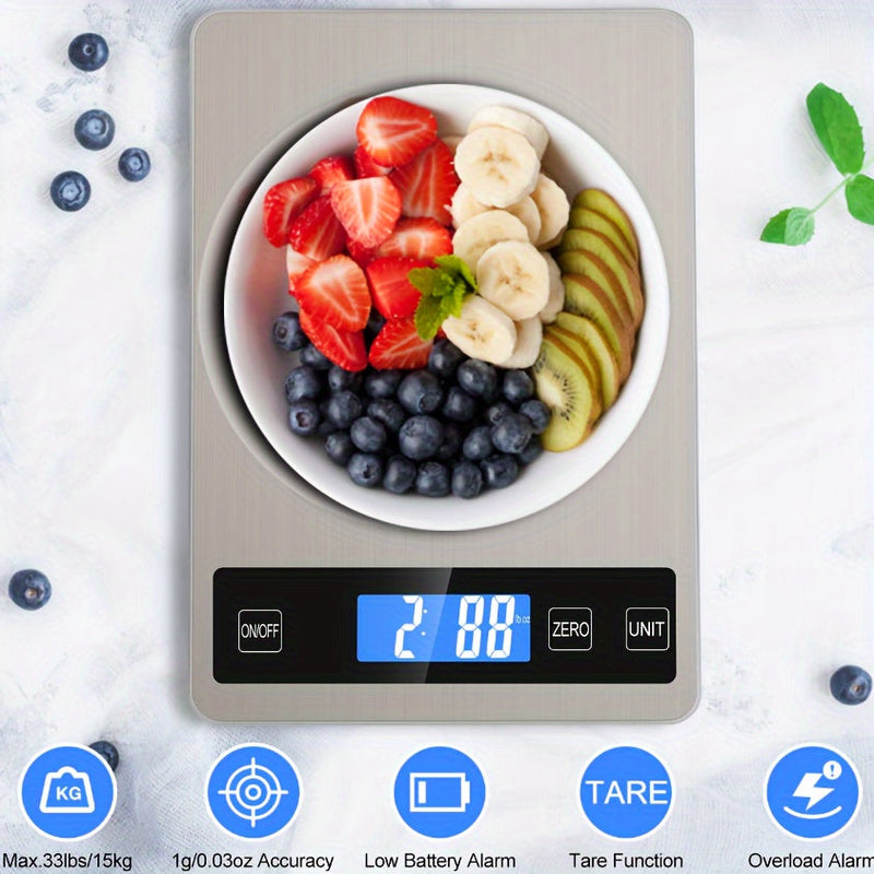 15kg Digital Kitchen Scale – USB Rechargeable Precision Food Scale with 1g Accuracy, Tare & Unit Conversion for Baking & Cooking