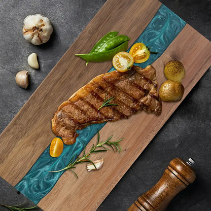Resin River Acacia Wood Cutting Board – Handcrafted 46 x 23 cm Charcuterie & Cheese Serving Board with Blue Resin Design
