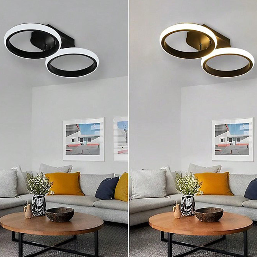 Halo Overlapping Ring LED Ceiling Light – Modern 2 or 3 Ring Flush Mount Fixture, Warm or Cool White for Living Room