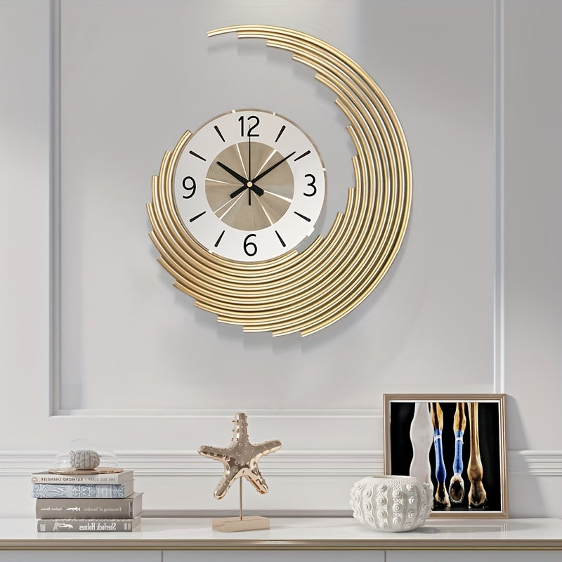 Modern 3D Metal Crescent Wall Clock – Large Silent Quartz Decorative Timepiece, Artistic Wall Decor for Living Room & Office