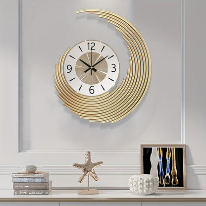 Modern 3D Metal Crescent Wall Clock – Large Silent Quartz Decorative Timepiece, Artistic Wall Decor for Living Room & Office