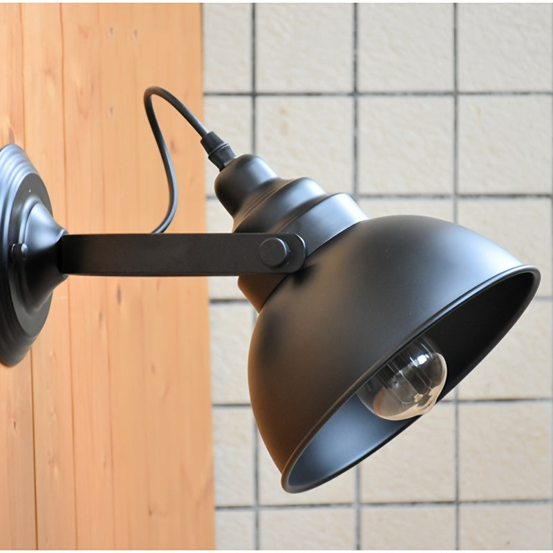 Industrial Vintage Adjustable Wall Sconce – Retro Matte Black Metal Swing Arm Wall Light for Bedroom, Hallway & Cafe