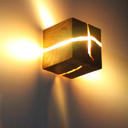WoodAura Hand-Carved Solid Wood & Resin LED Wall Light – One-of-a-Kind Artistic Wall Lamp or Table Lamp, Plug-In Option