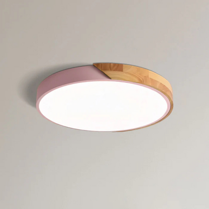 Modern Nordic LED Ceiling Light with Wood Accent – Flush Mount Dimmable Fixture for Bedroom, Living Room, Kitchen & Hallway