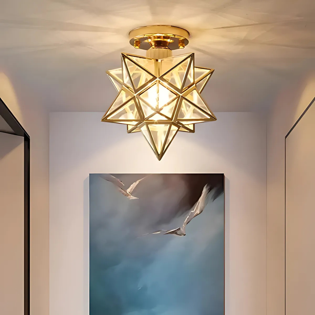 Xelio Star LED Ceiling Light – Geometric Star-Shaped Frosted Glass Fixture in Gold or Black for Bedroom, Hallway & Kids Room