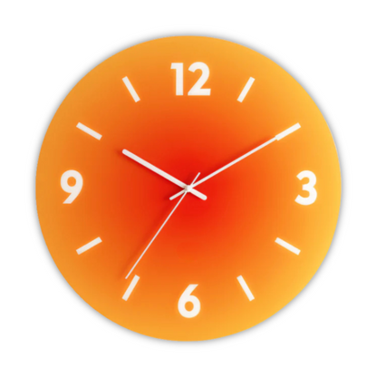 Sunset Gradient Glass Wall Clock – Silent Modern Tempered Glass Clock in Orange, Blue or Purple, With or Without Numbers