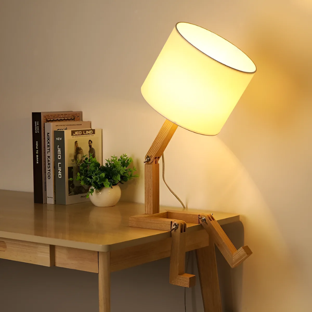 Rilna Flexible Wooden Figure Table Lamp – Adjustable Poseable Solid Wood Desk Lamp, Playful Decor Light for Kids & Adults
