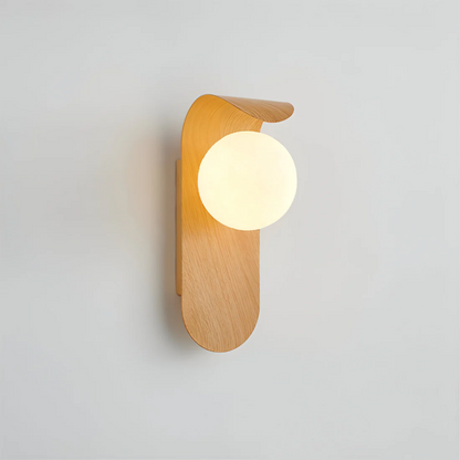 Icar Scandinavian LED Wall Lamp – Curved Wood & Frosted Glass Globe Wall Sconce, G9 Warm Light in Natural Wood or Walnut
