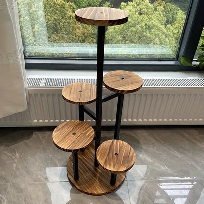 Verdura 6-Tier Round Wooden Plant Stand – Multi-Level Solid Wood Flower Display Rack for Indoor & Outdoor Garden