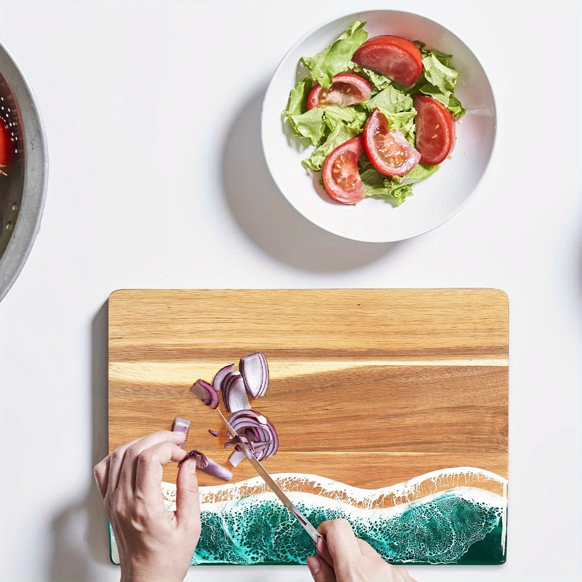 Ocean Wave Resin & Acacia Wood Cutting Board – Handcrafted Cheese, Charcuterie & Serving Board with River Resin Design