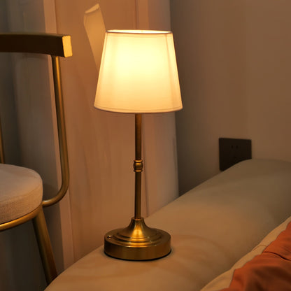 Dimmable Cordless Table Lamp – USB Rechargeable 2000mAh Brushed Metal Lamp with Fabric Shade for Bedside & Living Room